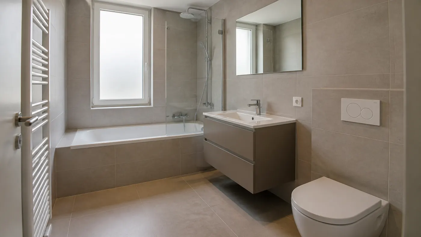 Badsanierung Spandau – renoviertes Bad in einer Geschosswohnung mit Badewanne
